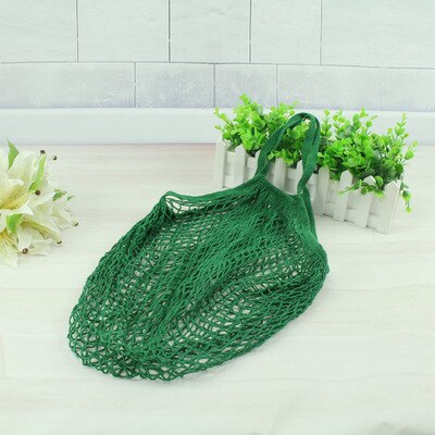 Solid Herbruikbare Mesh Net String Boodschappentas Shopper Tote Kruidenier Geweven Katoen Handtas Totes: Green