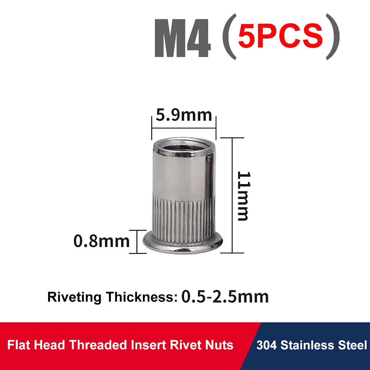 M3 M4 M5 M6 M8 M10 M12 304 Stainless Steel Rivnut Countersunk Head Threaded Rivet Insert Nutsert Cap Rivet Nut: 5pcs M4