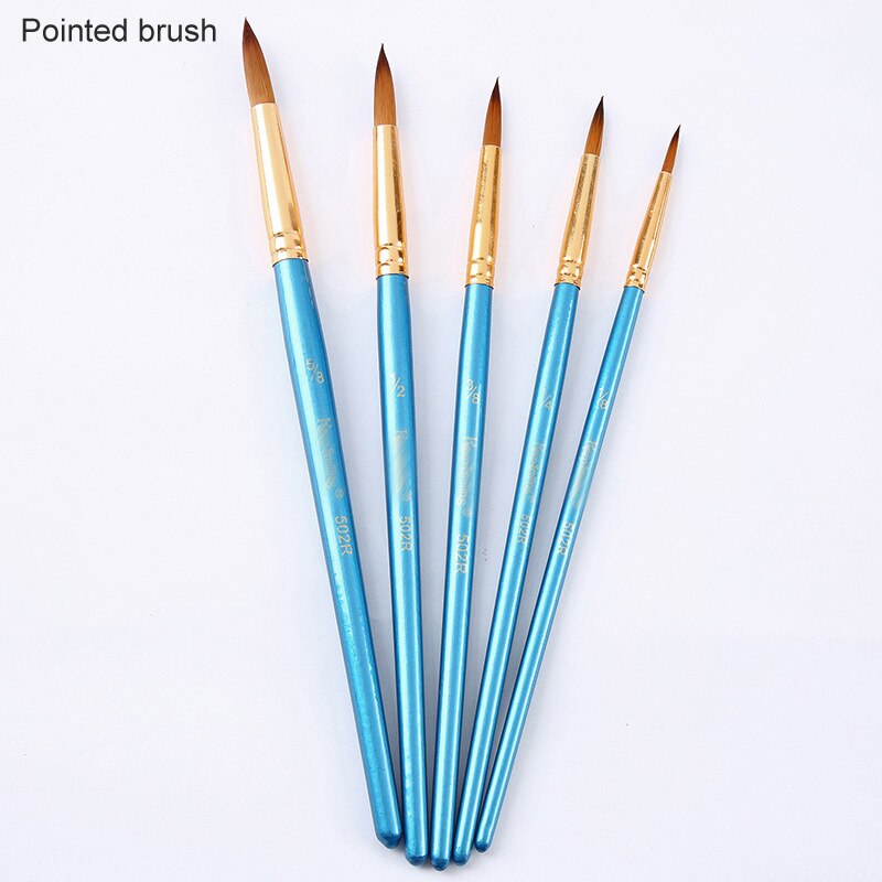 Multifunctionele Kwast Set Kids Art Levert Houten Handvat Nylon Haar 5 Stuks Aquarel Gouache Parel Blauwe Tekening Schilderen: pointed head
