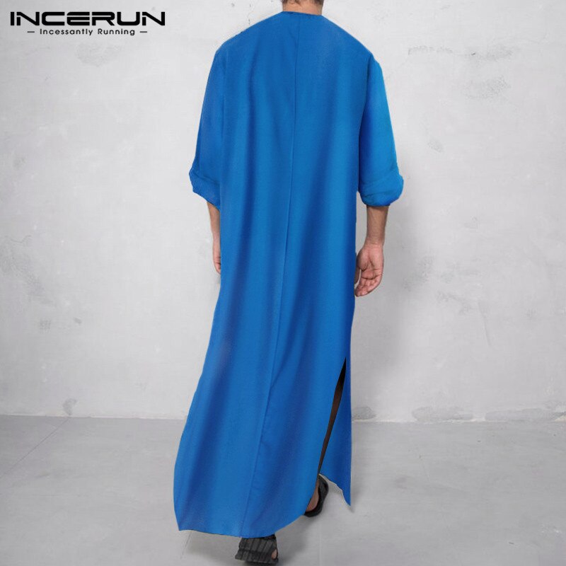 Heren bedrukte islamitische gewaden incerun lange mouwen v-hals jubba thobe vintage man losse arabische islamitische kleding etnische stijl gewaad 5 xl 7