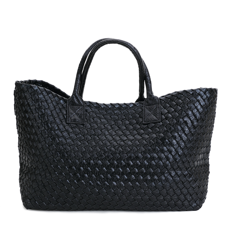 hand-woven women's bag spring summer European and American tide single shoulder vegetable basket women casual bag: black