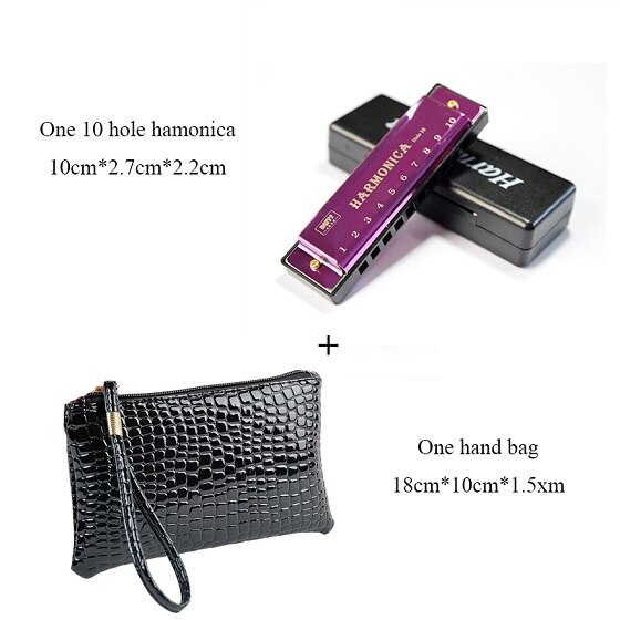 10 Hole Blues Harmonica - C Tone - Tremolo - Metal Body - with Bag: Purple with bag