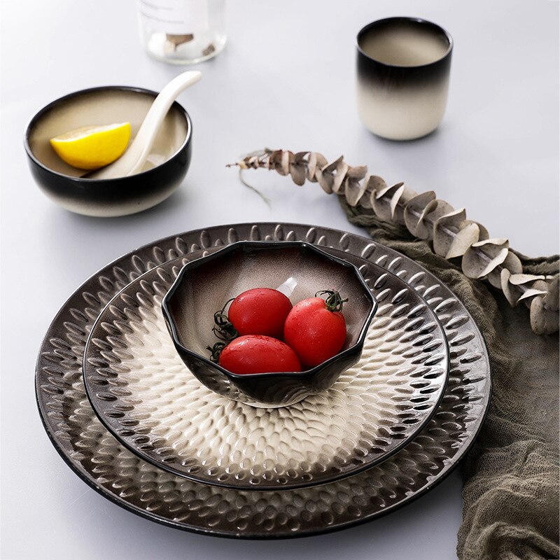 Japansk stil biff keramik dessert sushi tallrik set porslin mat fat te kopp soppa ris skål sked servis