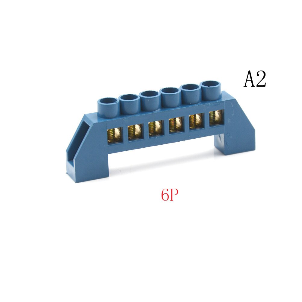 4/6/8/10/12 Positions Terminal Block Connector Strip Electrical Distribution Wire Screw Terminal Brass Ground Neutral Bar Blue: 6P