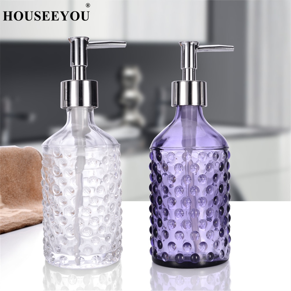 European Style Glass Hand Sanitizer Bottle Lotion Bottles Bath Shower Gel Shampoo Press Liquid Soap Dispenser Bathroom Supplies