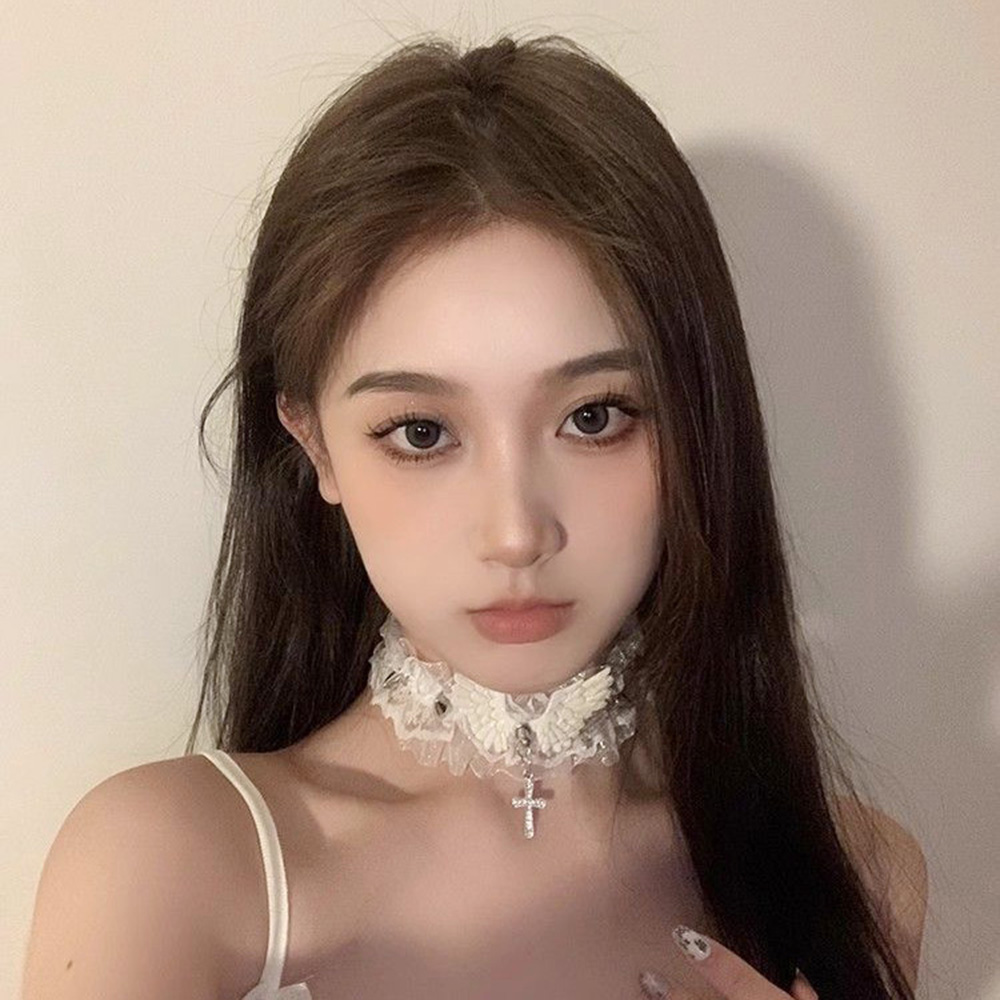 Hul sort/hvid blonde choker halskæde kors bling engel vinge nitte chokers vintage punk gotisk smykker goth halskæde til kvinder