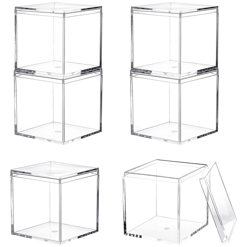 Clear Plastic 4 Pack Plastic Square Cube Containers With Lid Storage Box For Candy Pill And Tiny Jewelry