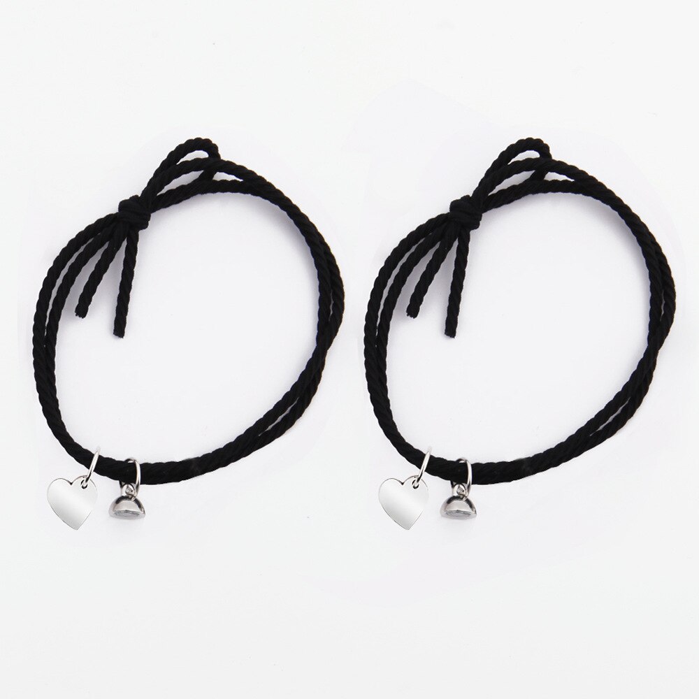 1 Paar Gevlochten Touw Magneet Armband Voor Liefhebbers Rvs Hanger Hart Paar Armbanden Meisjes Vriendschap Sieraden: Black