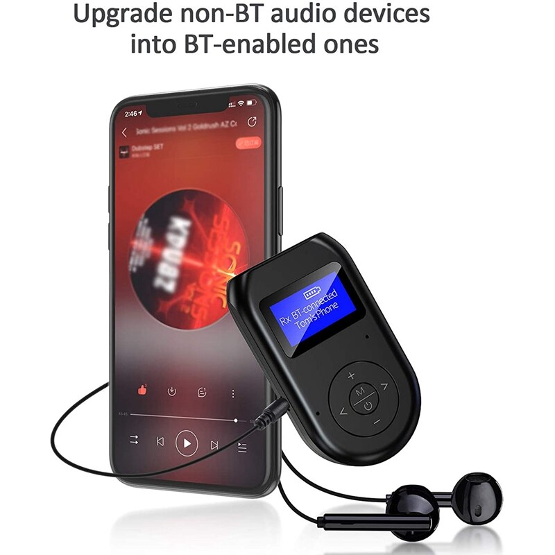 Bluetooth 5.0 Audio Zender Ontvanger Lcd-scherm 3.5 Mm Aux Met Microfoon Voor Tv Speaker Headset Auto Audio