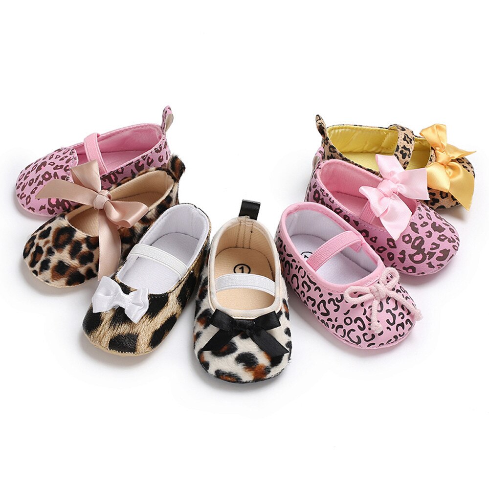 Toddler Cute Girl Leopard Print Tie Soft Newborn Anti-slip Baby Shoes Leopard Print Newborn Anti-slip Classic Sports Sneakers