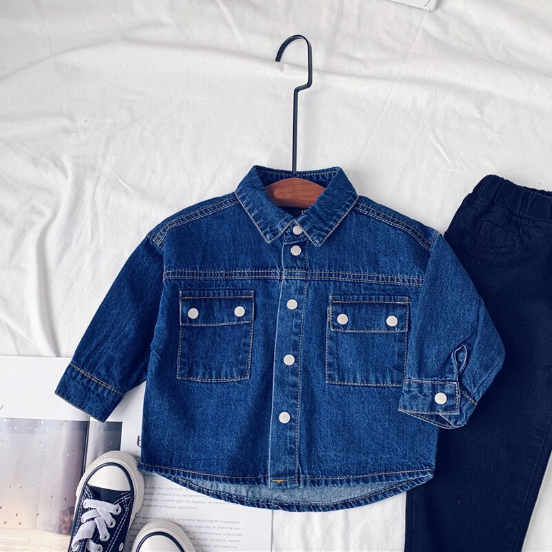 Efterår børn denim skjorte drenge skjorte jakke langærmet bomuld piger jeans skjorte børn toppe  bc534