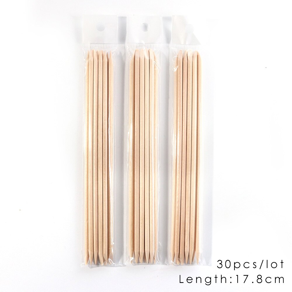 3 typer trä nagelvård verktyg orange pinne för nagelband pusher remover klistermärke strass plockare manikyr pedikyr set  sa709: 30 st l