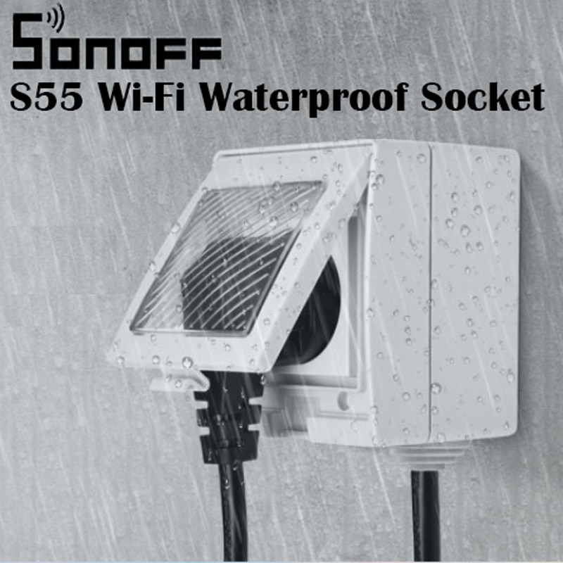 Sonoff  s55 vandtæt  ip55 wifi smart stikkontakt udendørs au/eu/uk/us/za stik app/vocie fjernbetjening med alexa google home