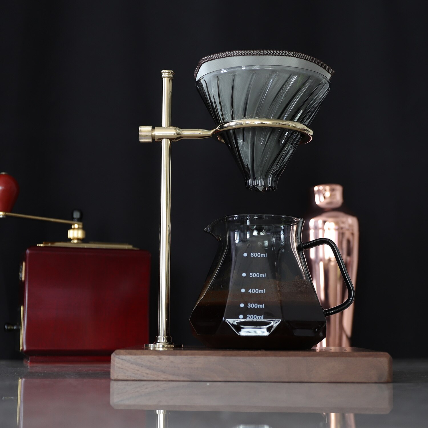 Pour-Over Coffee Dripper with Wood Stand - Heavy-Duty - Adjustable height