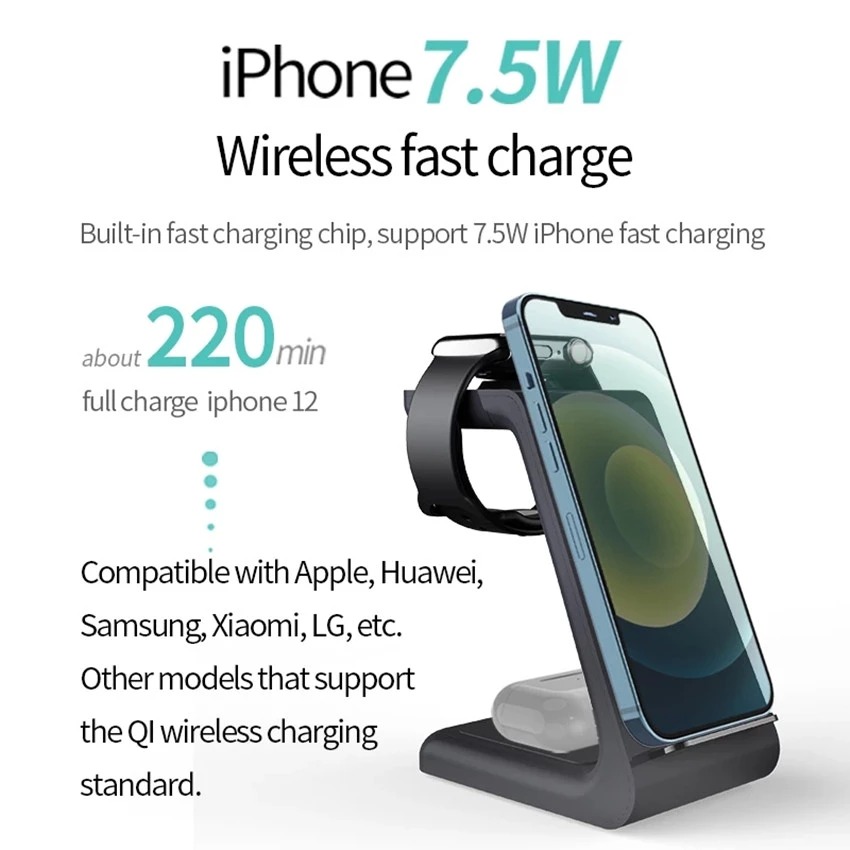 3 in kabellose ladestationen  qi 15w schnellladefunktion für iphone 13/12/11/8 pro max 1 airpods 5 apple watch 7 6 samsung