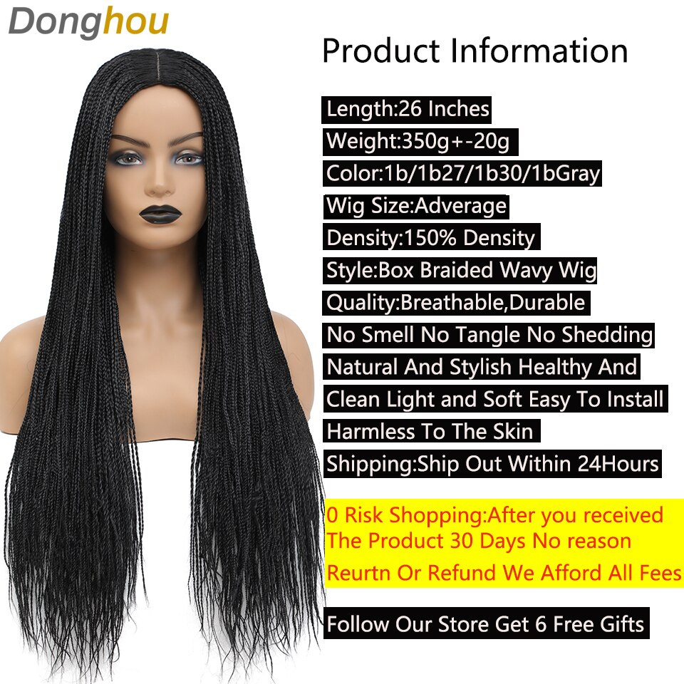 Donghou Box Braided Wigs for Black Women 26 Inch Ombre Long Micro Braids Wig Heat Resistant Fiber Small Box Braids Glueless Wig