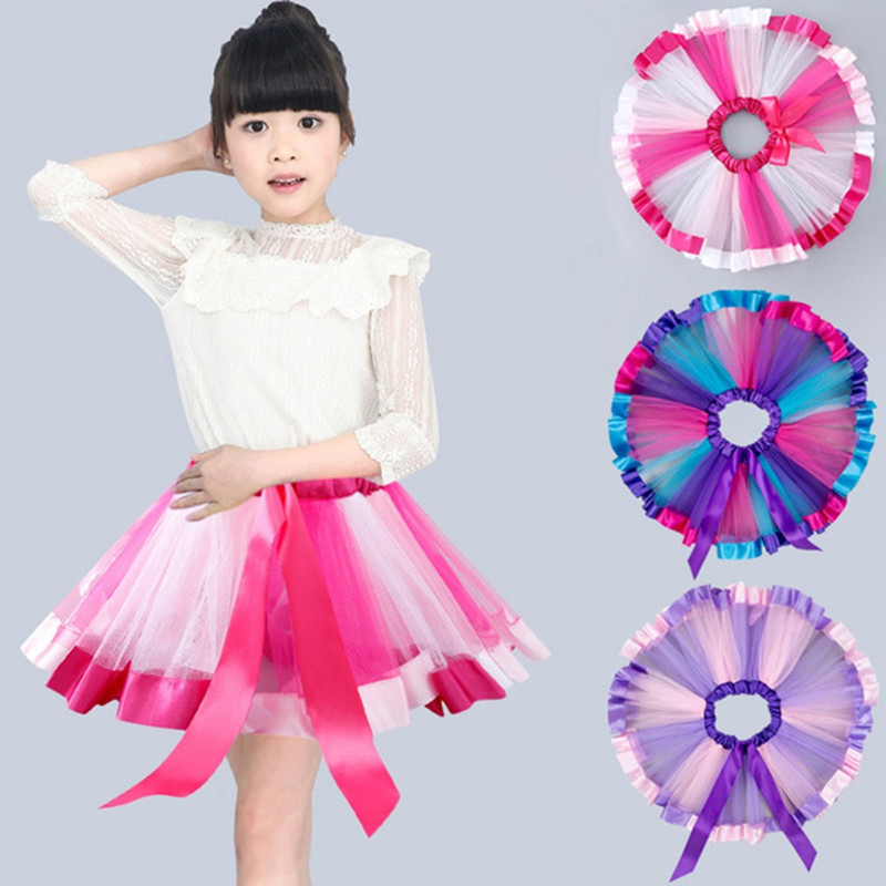 Moda bambini ragazze sottoveste arcobaleno Pettiskirt gonna Bowknot Tutu gonne Dancewear Party Bow Ruffle Dance Bubble Ballet Dress