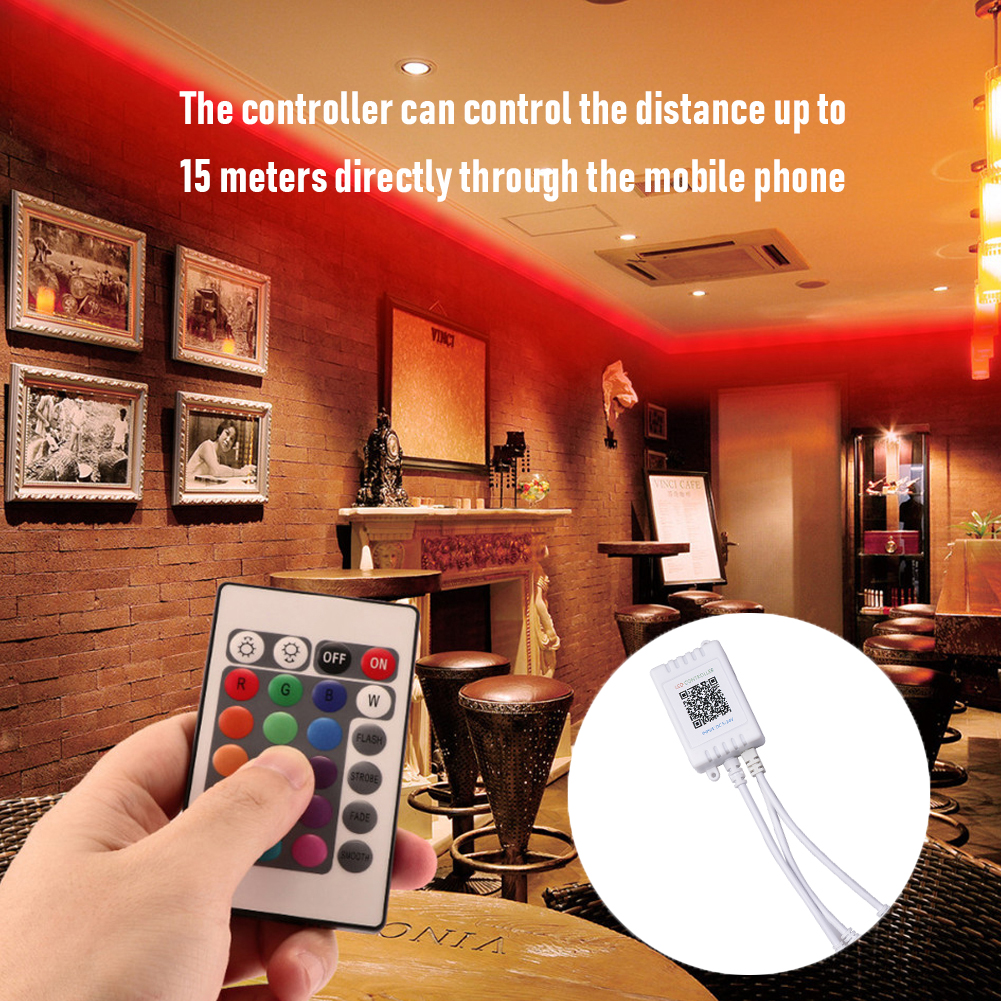 LED Strip Light IR Remote Wireless Controller Kit 1 to 2 LED Controler Box 24 Keys IR Remote Controller for RGB LED Lights Strip