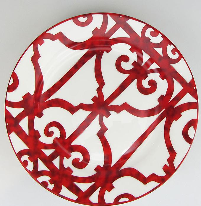 Juego de vajilla roja de hueso español, juego de platos y tazas de café: Rojo