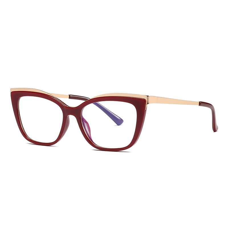 Women Cat Eye Glasses Frame Optical Eyewear Woman Female Full Rim Plastic Front Rim and Alloy Temple Legs: Red