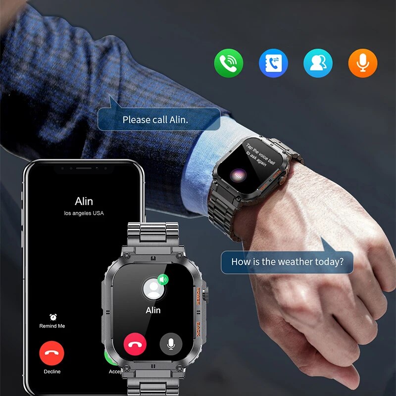 LIGE-Reloj inteligente deportivo para Hombre, accesorio de pulsera resistente al agua con pantalla de 1,96 pulgadas, Bluetooth, llamadas, oxígeno en sangre, ideal para deportes al aire libre