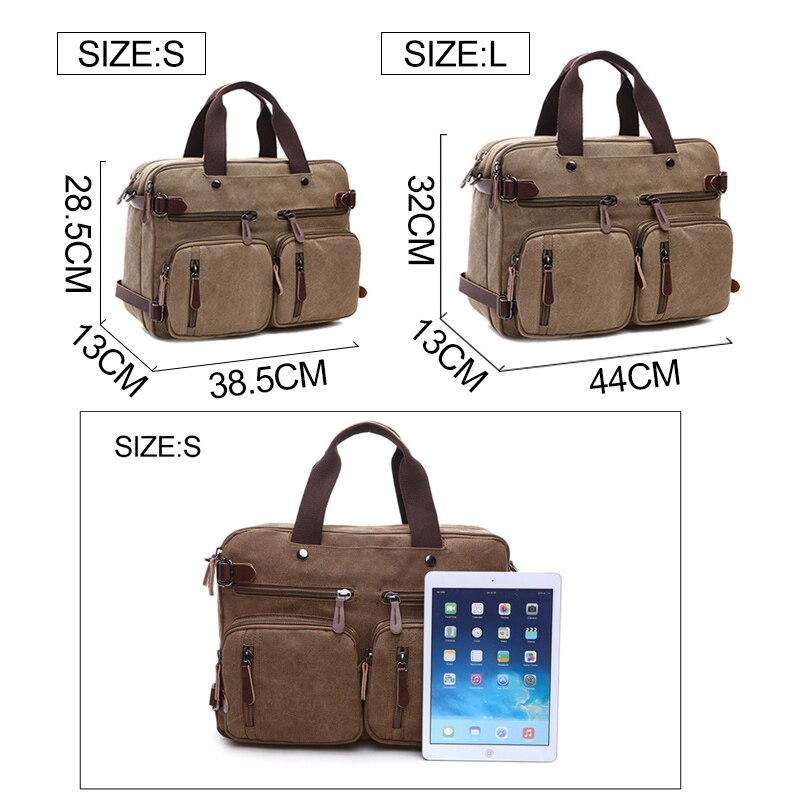 Men Canvas Briefcase Travel Bags Suitcase Classic Messenger Shoulder Bag Tote Handbag Big Casual Business Laptop Pocket XA138ZC