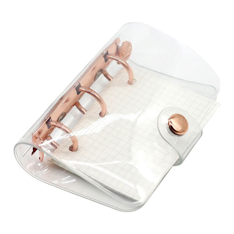 3 Holes Mini PVC Loose Leaf Transparent Diary Notebook Pocket Traveler Planner Note Book Office Supplies: Rose Gold