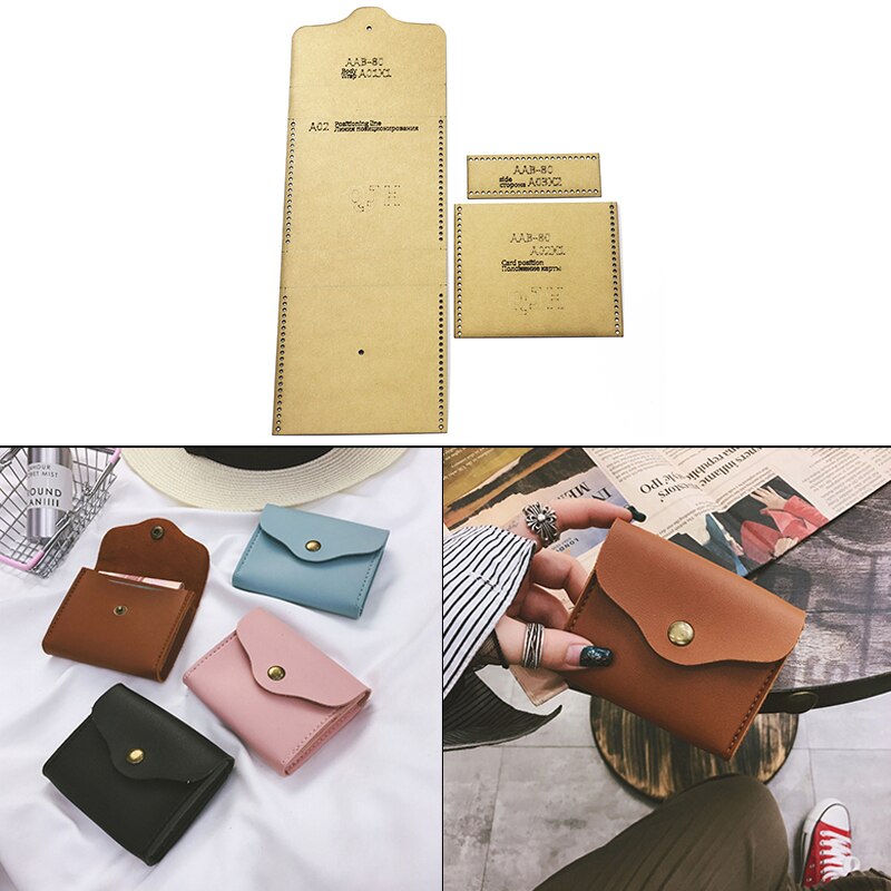 1Set DIY Kraft Paper Template Short Card Package Coin Purse Leather Craft Pattern DIY Stencil Sewing Pattern11.5*9.5