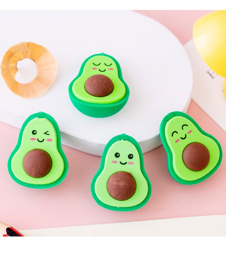 2 Stuks Leuke Fruit Gum Avocado Afneembare Gummen Voor Kinderen Kawaii Schoolbenodigdheden Stationaire Prijzen Voor Kids Stationaire