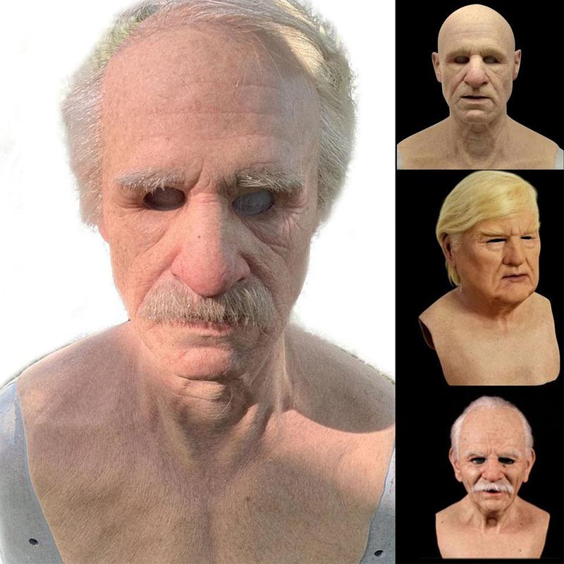 Old Man Scary Mask Cosplay Scary Full Head Latex Mask Halloween Funny Realistic Latex Old Man Mask