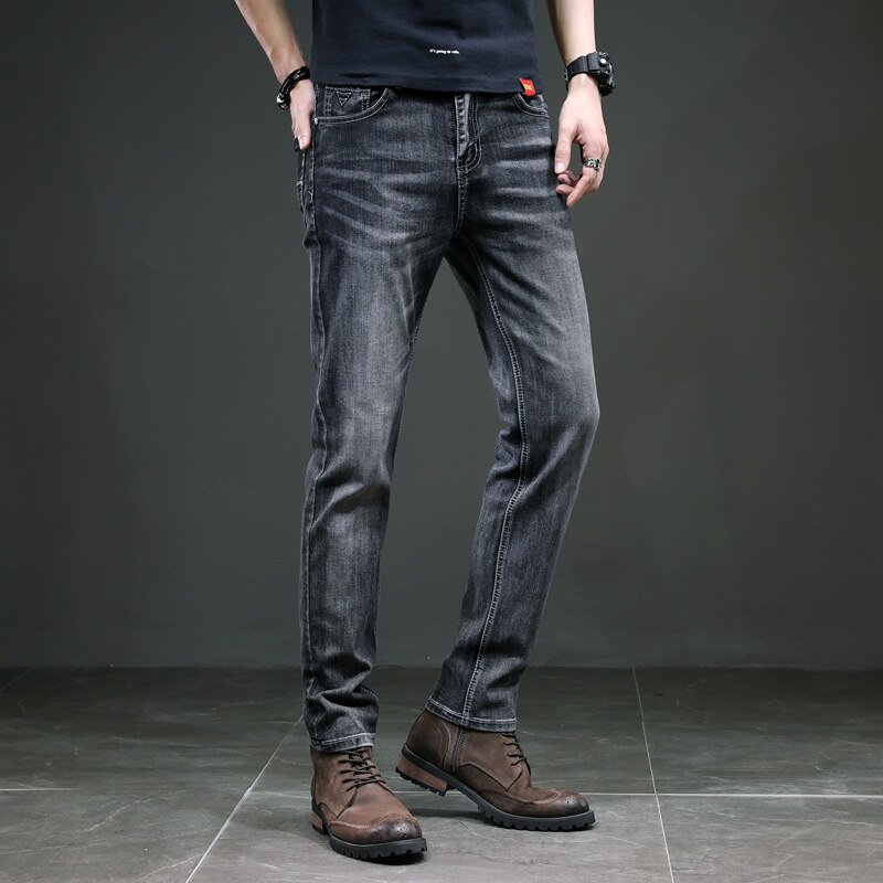 Kstun herrejeans almindeligt snit business casual straight fit mørkegrå stretchjeans til mænd gode herrebukser homme 40