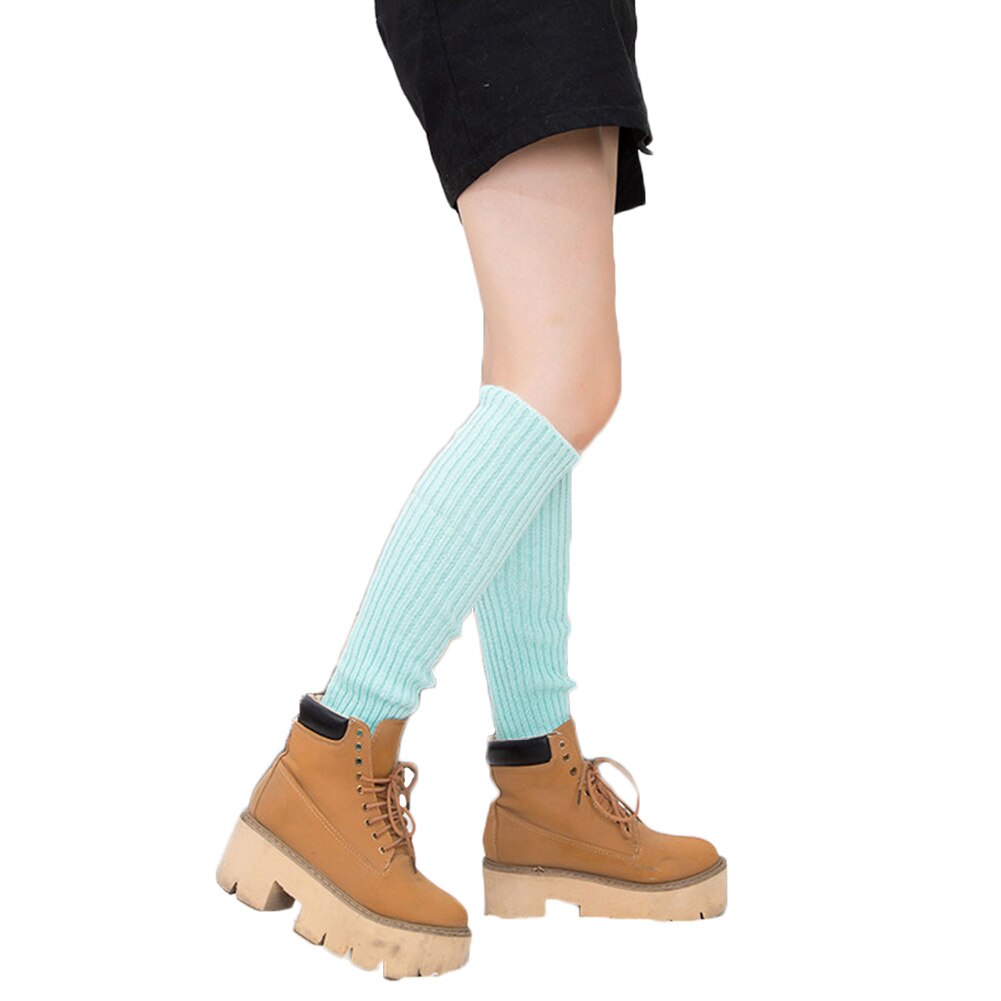 Women Winter Warm Leg Warmers Knitted Scoks Crochet Long Boots Socks: light blue