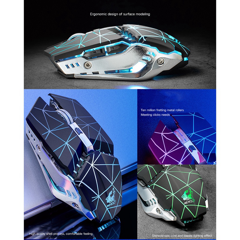 ZIYOU LANG Wireless Gaming Mouse 2.4Ghz Rechargeable 3-Speed Adjustable 1600DPI Glowing Mouse For PC Laptop