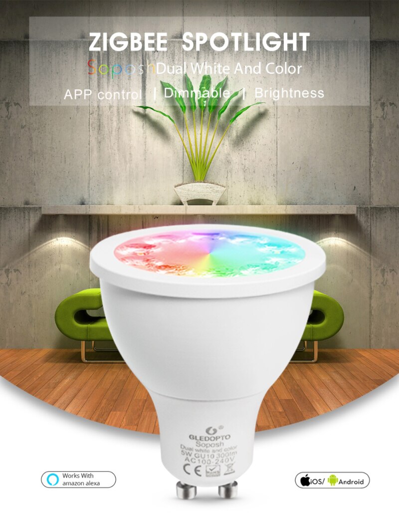 Zigbee RGB+CCT 5W GU10 Smart Led Spotlight Smart Home AC100-240V Color Change Led Dual Light baterry spotlight spotlight color