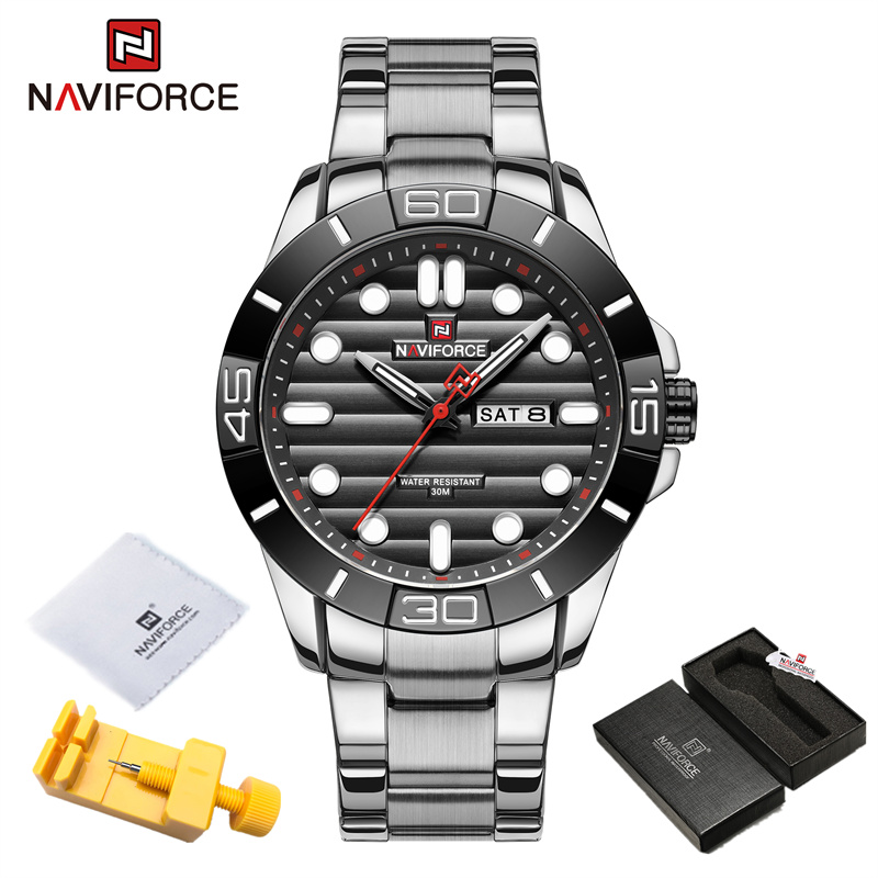 NAVIFORCE – montre-Bracelet lumineuse en acier inoxydable pour homme, à Quartz, étanche, Original, à la: SB BOX