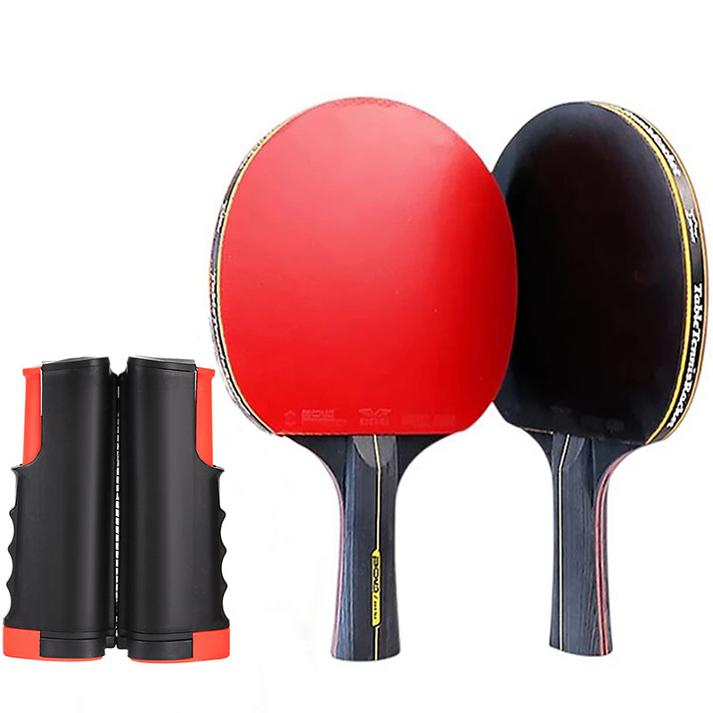 Zestaw robić tenisa stołowego 6 gwiazdek, 2 sztuki, profesjonalny zestaw rakiet robić świst ponga, rakietki z wypukłymi czopami, przenośna siatka robić tenisa stołowego z regulacją.: biały