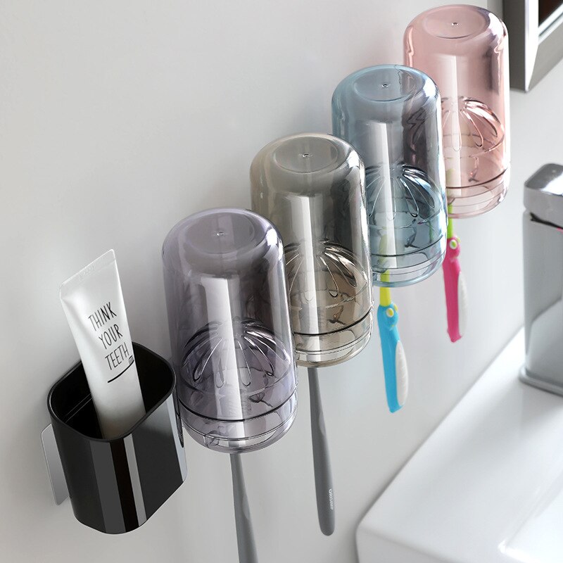 Cup With 3 Toothbrush Holder Toothpaste Shaver Shelf Plastic Wall Mounted Rack Fittings For Bathroom Accessories