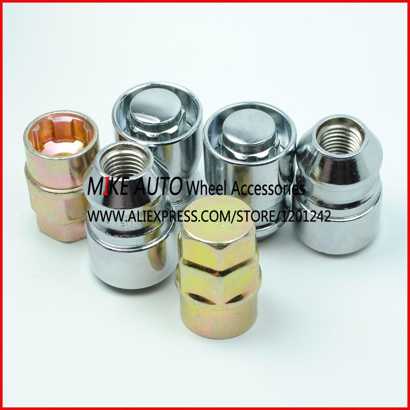 4nuts+2keys M12x1.50 Long Wheel Lock Nuts with rotation steel ring Anti theft Security Nut for wheels / Rims of jeep FORD