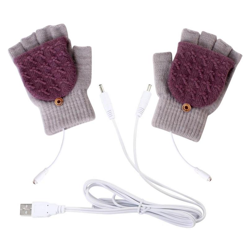1 Paar Usb Opladen Verwarming Handschoenen Winter Wollen Warme Handschoenen Universele Draagbare Half-Vinger Elektrische Verwarming Handschoenen: Grey