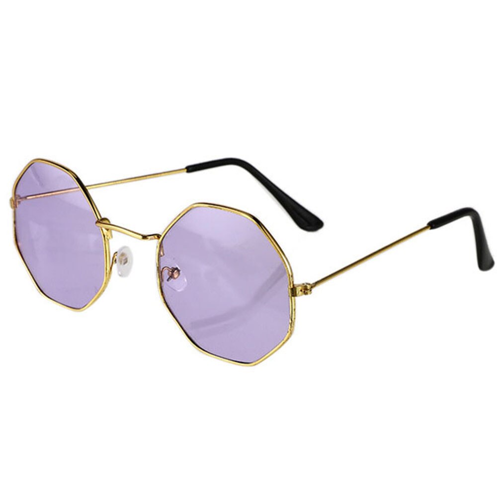 1pc Women Round Irregular Girls Colorful Lens Metal Frame Sunglasses Eyewear Glasses women Drive Goggles Anti-UV400: Gold Frame Purple