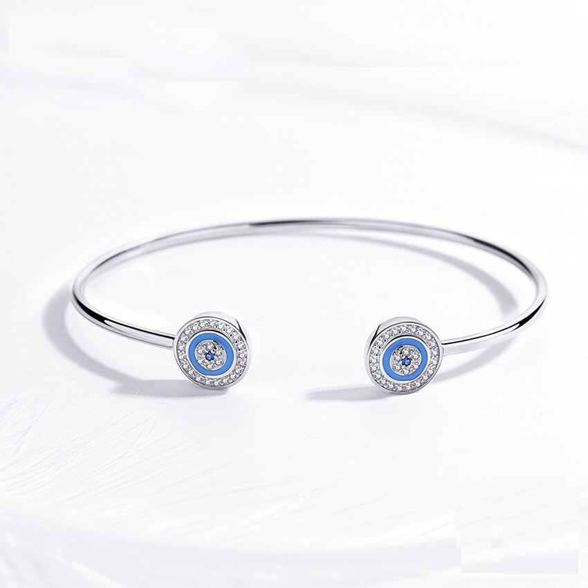 Kaletine Luck Evil Eye 925 Sterling Silver Bracelets Bangles Blue Hamsa Hand Blue Eye Zircon Fine Jewelry Women Accessories: Style 1