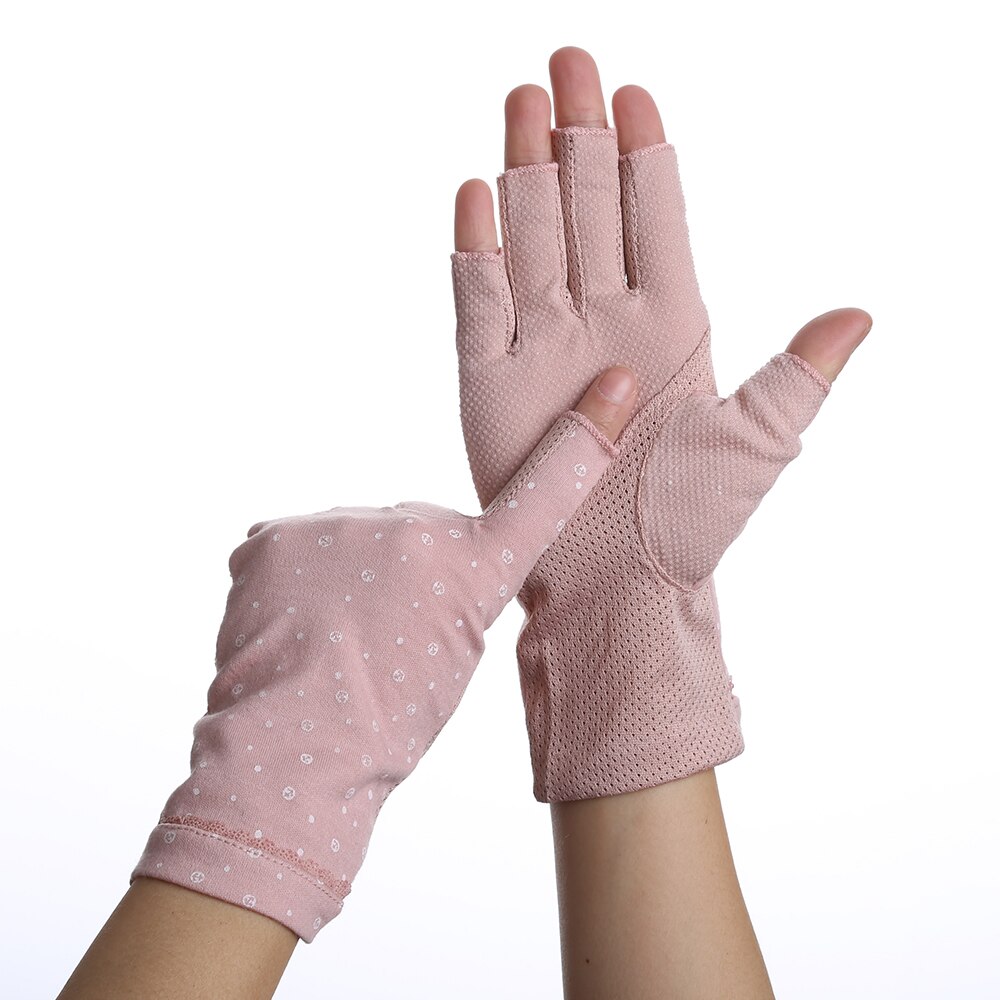 Mode Vrouwen Katoen Dot Zomer Vingerloze Half Vinger Anti-Skid Zon Bescherming Afdrukken Anti-Uv Dunne Korte Rijden handschoenen: 15Deep Pink