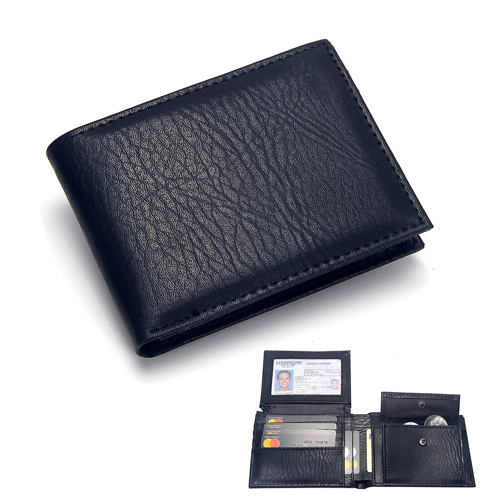Luxe Heren Portemonnee Lederen Solid Slim Portefeuilles Mannen Pu Leather Bifold Korte Credit Card Houders Portemonnees Zakelijke Portemonnee mannelijke: Black