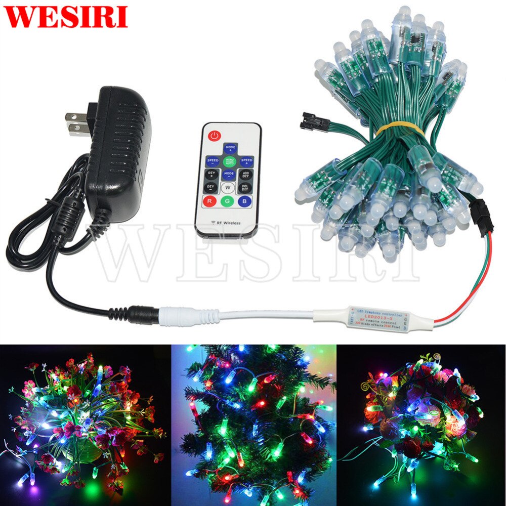 50Pcs/lot 12mm WS2811 2811 IC RGB LED Pixels Module String Lights Kit Green Wire IP68 5V for Advertisement/Holidays/Chrismas