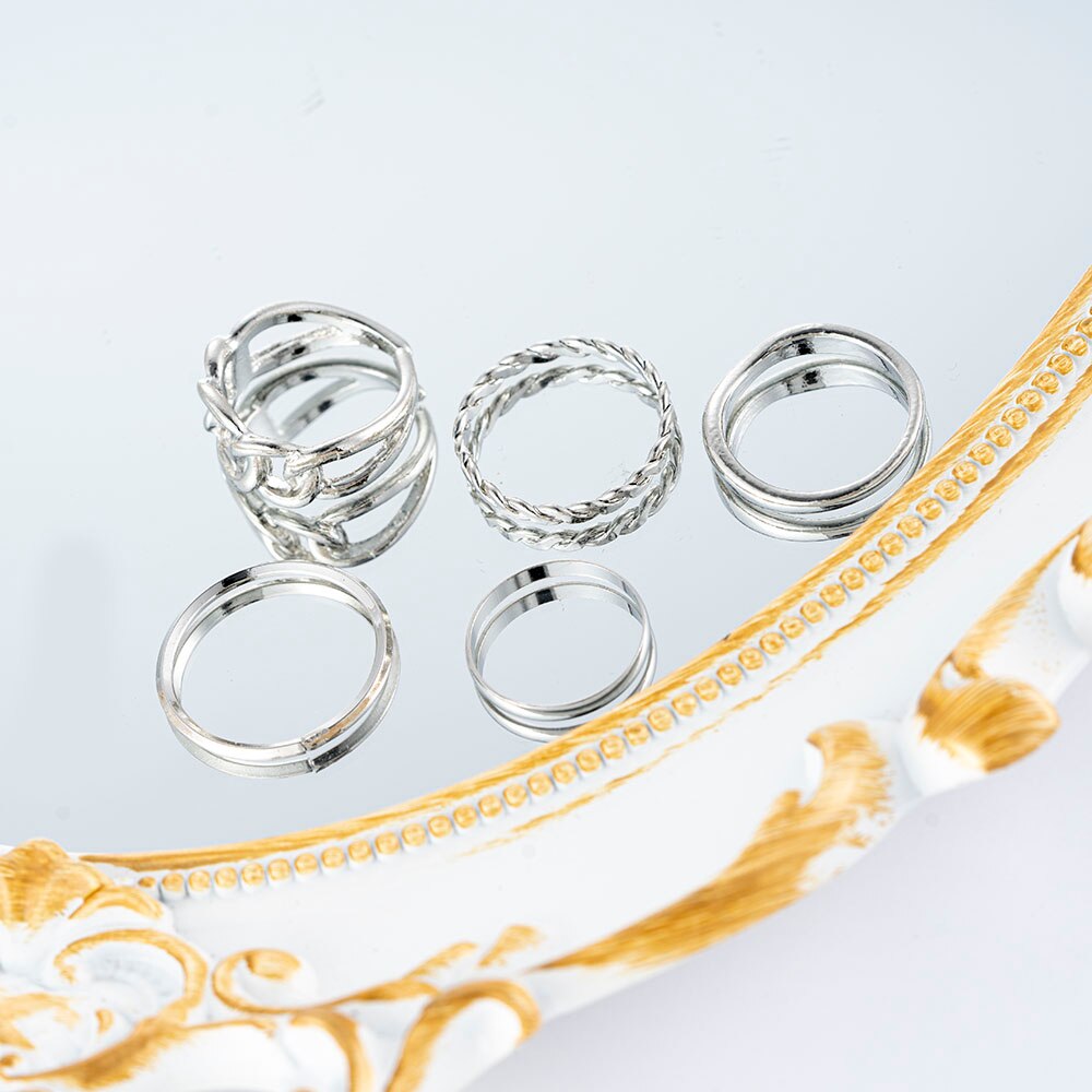 5 Stks/set Punk Minimalistische Ring Set Voor Vrouwen Bohemen Vintage Metalen Knokkel Vinger Ringen Sieraden