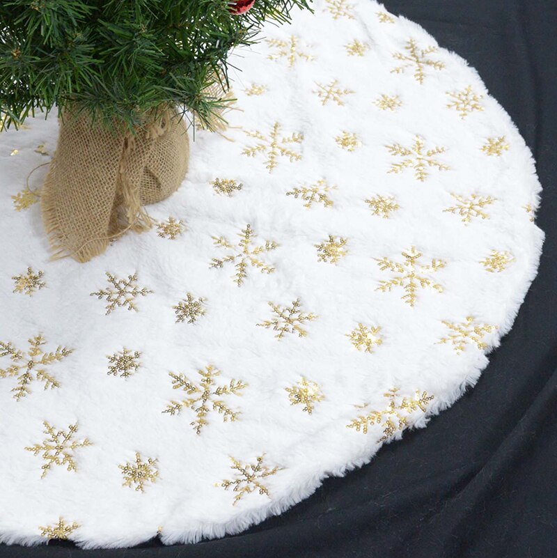 Couverture de tapis en fausse fourrure pour sapin de noël, 48/35 pouces, peluche blanche, décoration pour la maison: Or / 90 CM