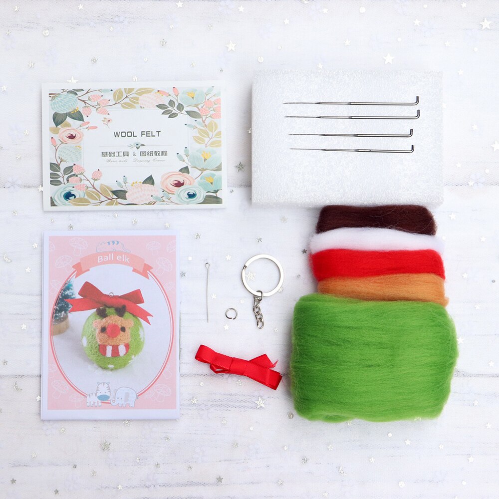 Handmade Diy Wool Felt Kit Santa Keychain Series Felt Kit Christmas Decoration Hangings Snowman Elk Felt Ball Handicraft