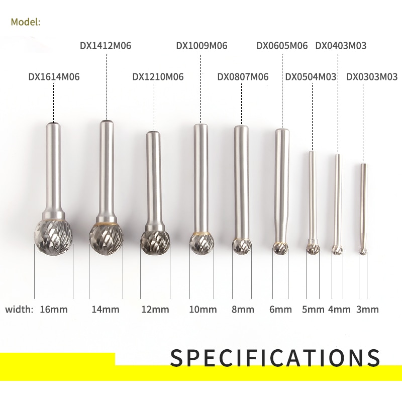 Yg8 legeret roterende fil 1 stk rund d-type dobbelt slids wolfram stål træudskæring slibehoved 3mm 4mm 5mm 8mm 10mm 16mm diameter