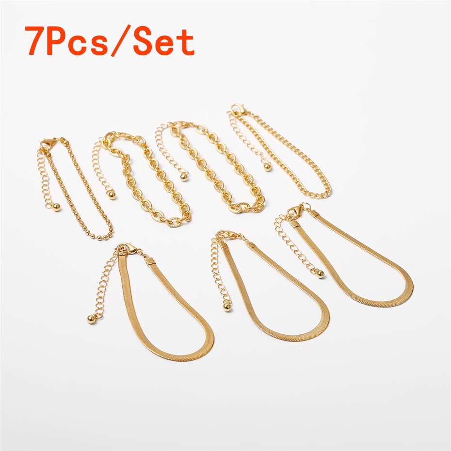 7 pièces/ensemble de Punk serpent chaîne Bracelets ensemble femmes brassard Boho gros métal lien Bracelet Bracelet main bijoux: Gold Set