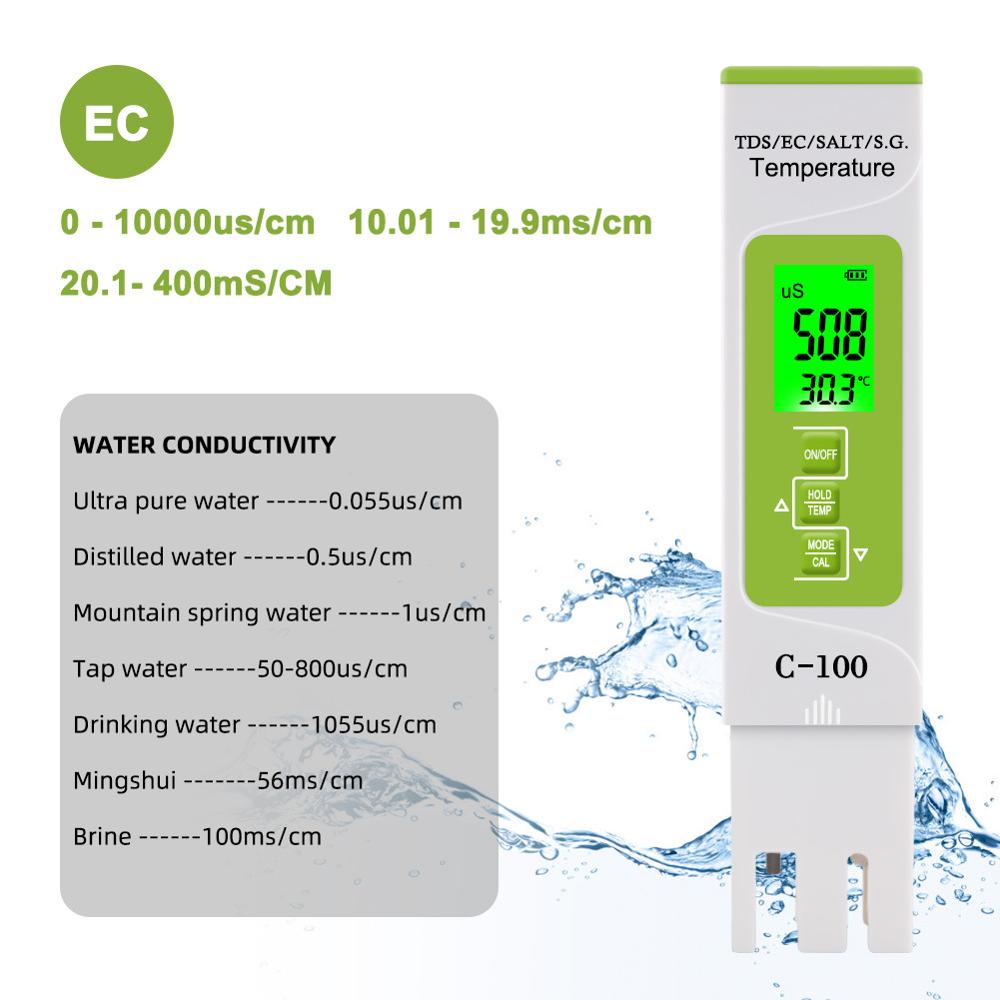 Portable Digital Water Monitor 5in1Water Meter Measuring WaterQuality Purity Tester SwimmingPool Drinking Water Aquarium